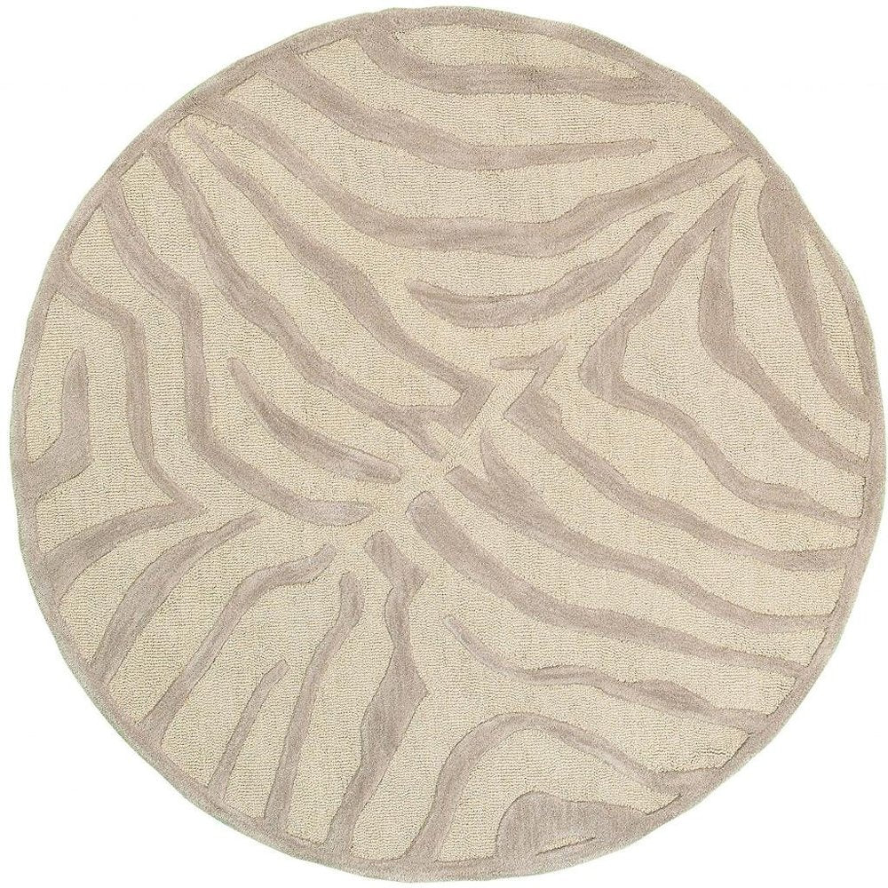 3' Round Taupe Zebra Pattern Area Rug