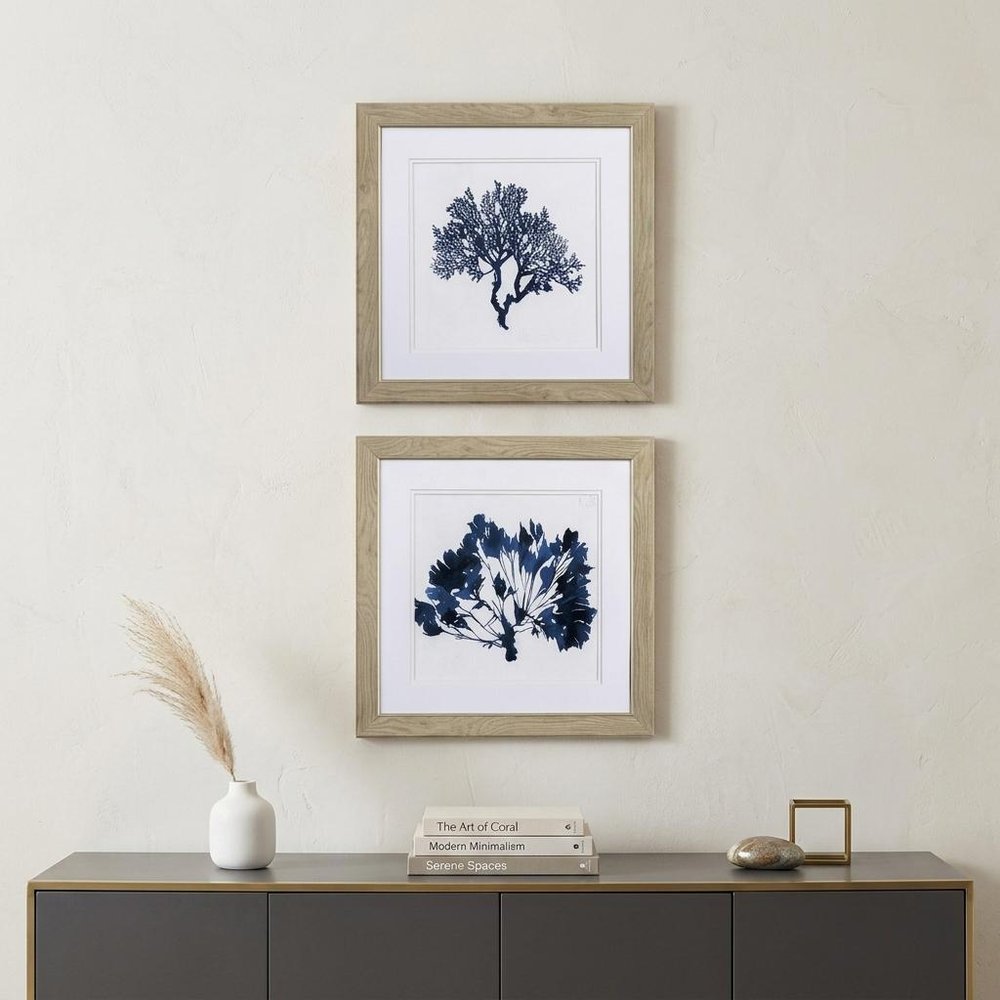 Set of Two Deep Blue Sea Coral Watercolor Wall Art
