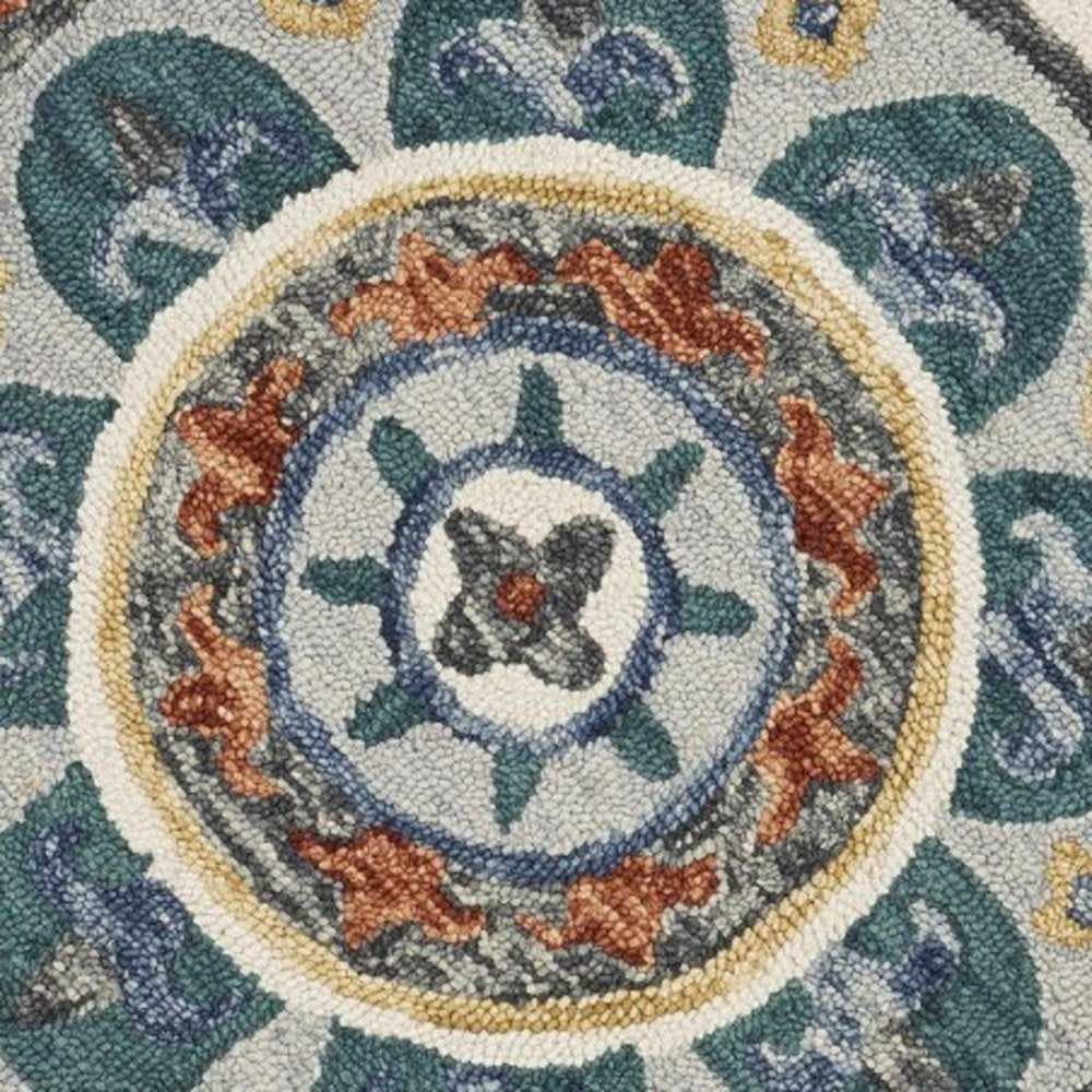 4' Green And Ivory Wool Hand Hooked Round Rug