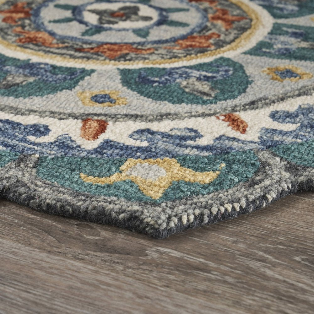 4' Green And Ivory Wool Hand Hooked Round Rug