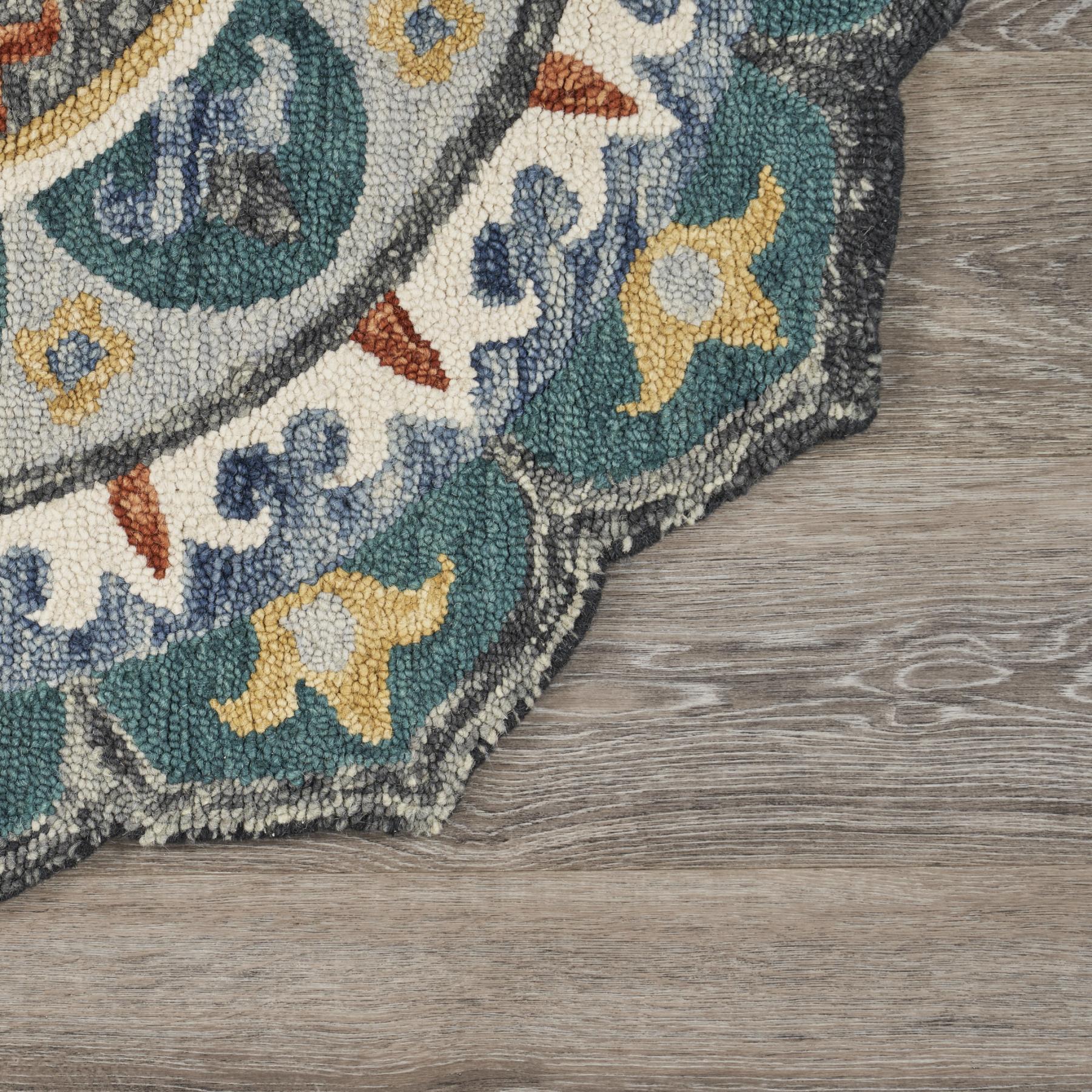 4' Green And Ivory Wool Hand Hooked Round Rug