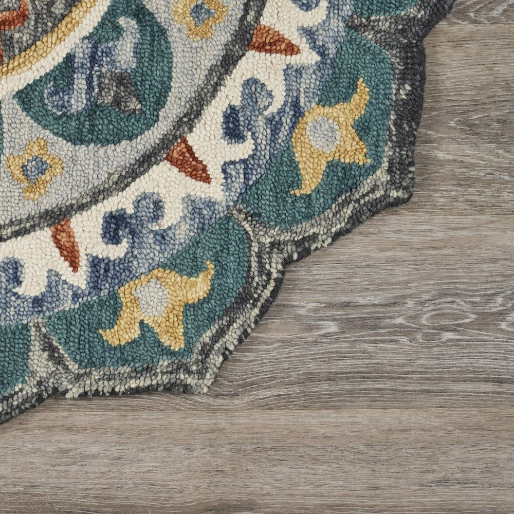 4' Green And Ivory Wool Hand Hooked Round Rug