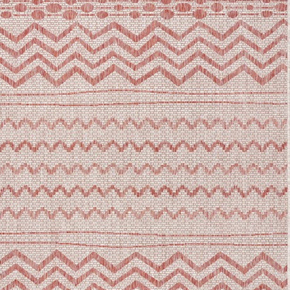 8' X 10' Beige And Red Chevron Indoor Outdoor Area Rug