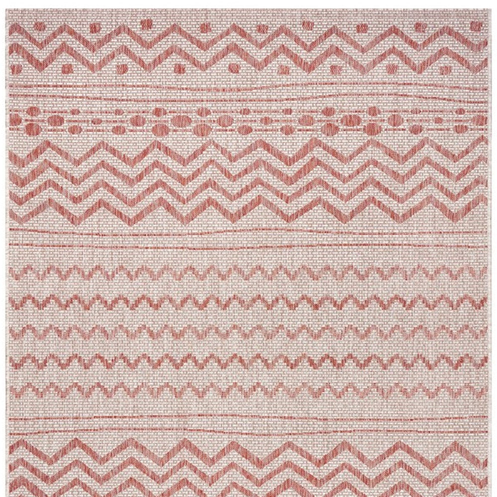 8' X 10' Beige And Red Chevron Indoor Outdoor Area Rug