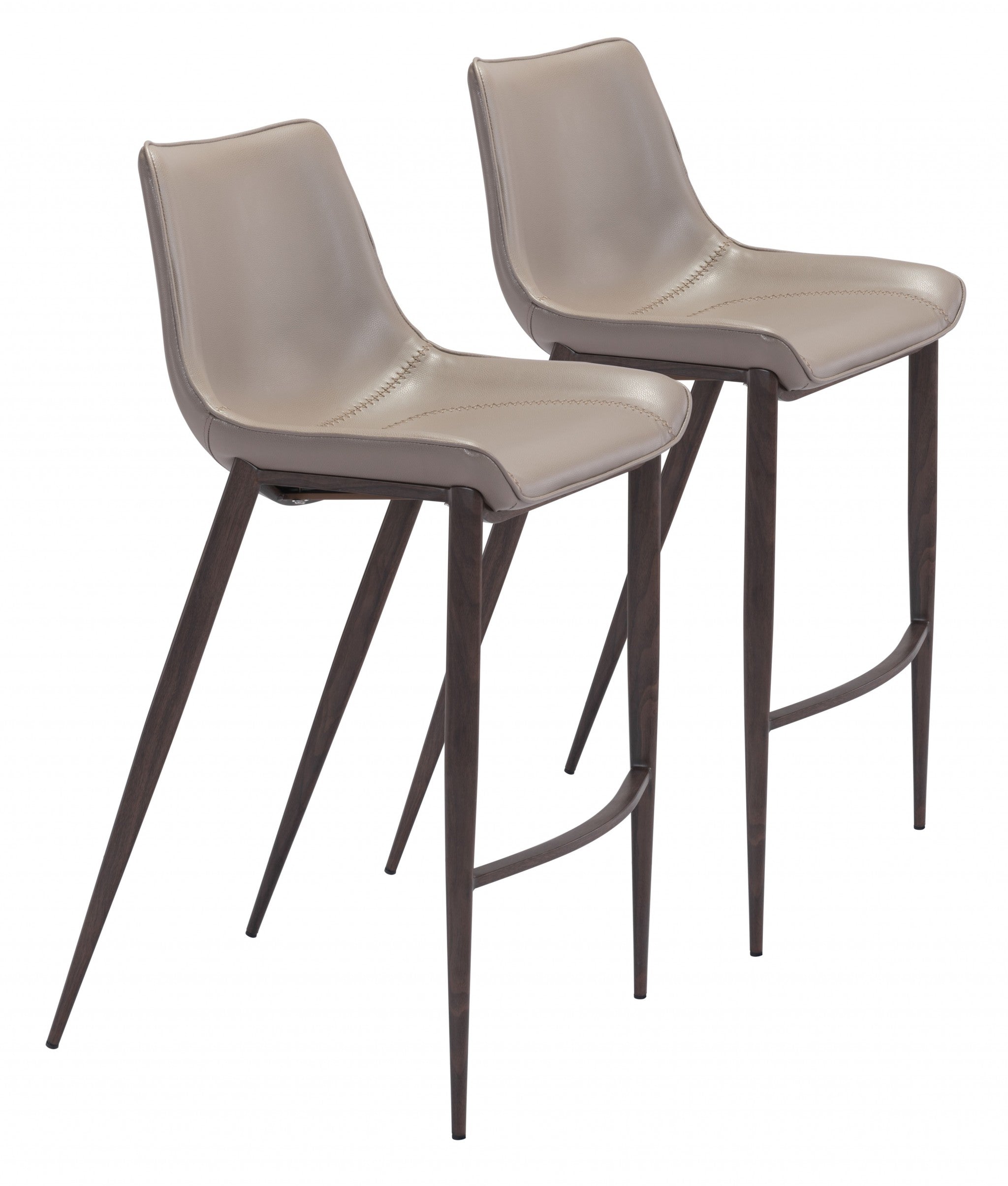Set of Two 30" Gray And Brown Steel Low Back Bar Height Bar Chairs