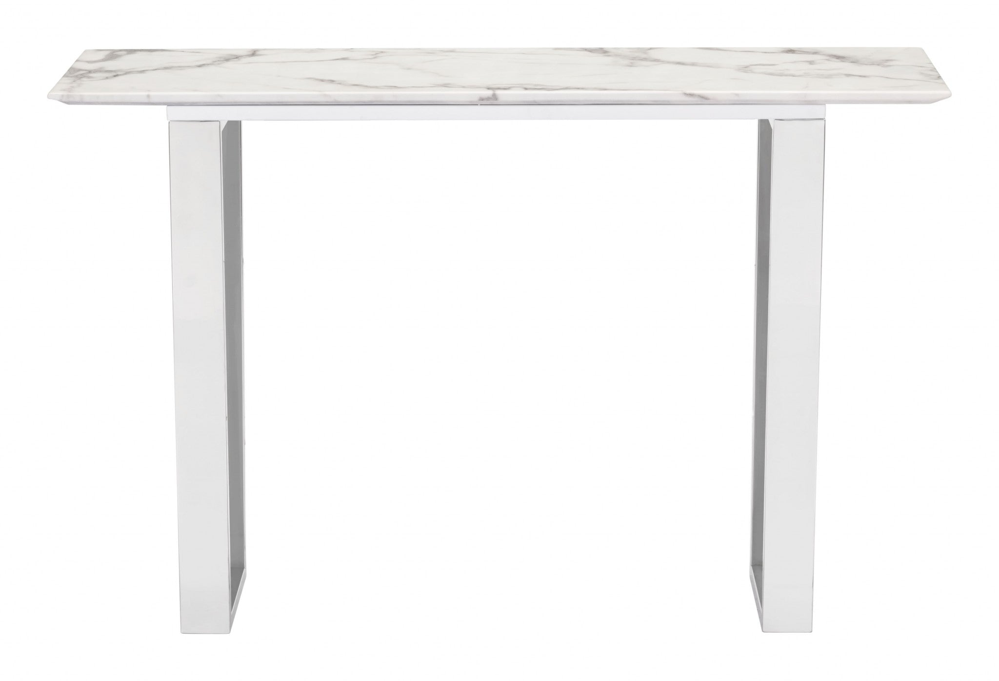 Designer's Choice White Faux Marble and Steel Console Table