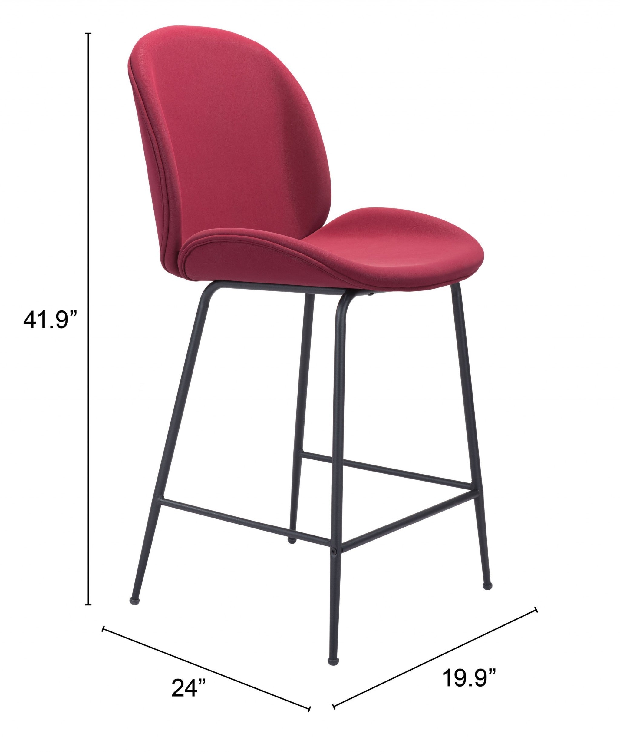 26" Red And Black Steel Low Back Counter Height Bar Chair