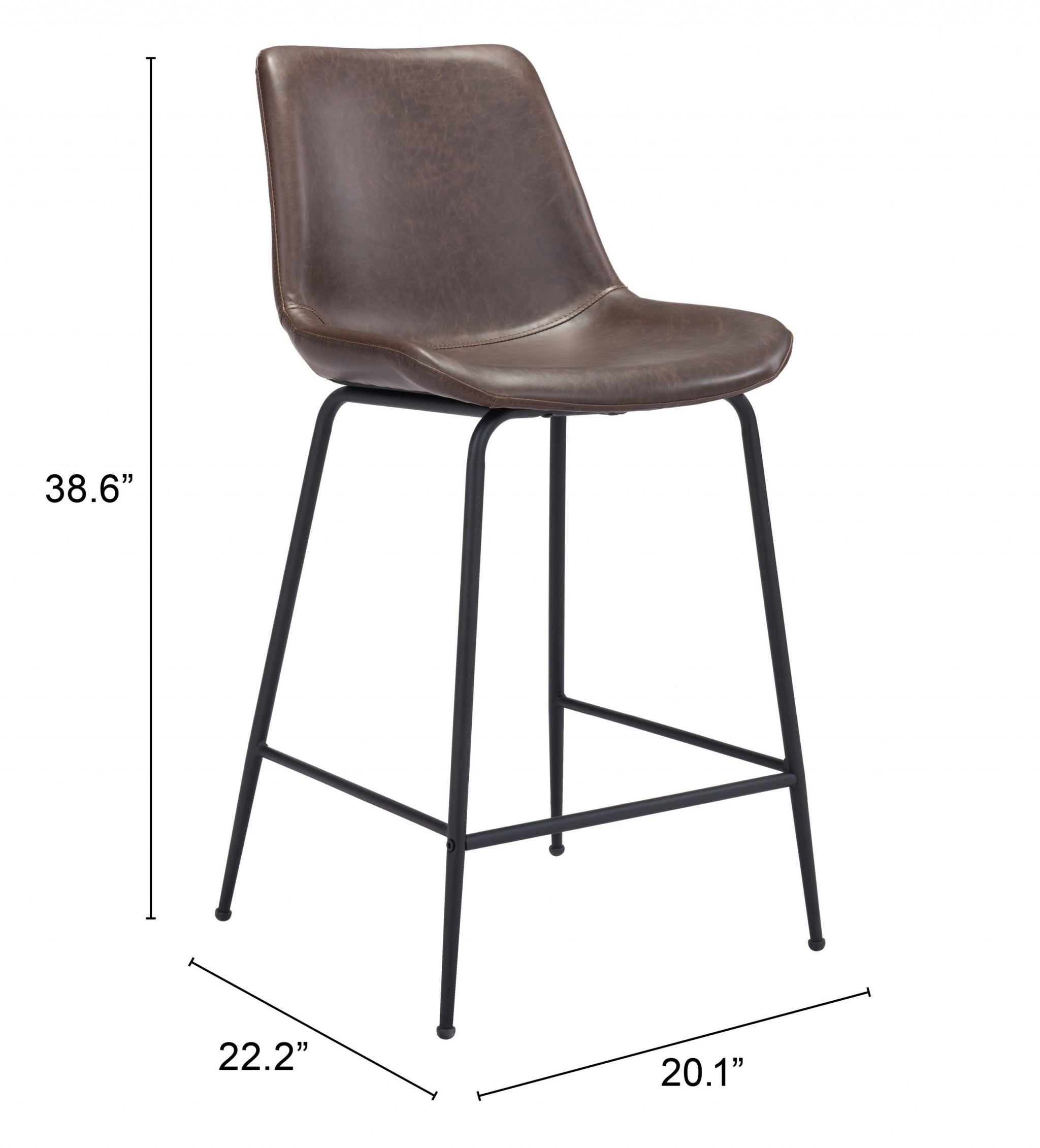 26" Brown And Black Steel Low Back Counter Height Bar Chair