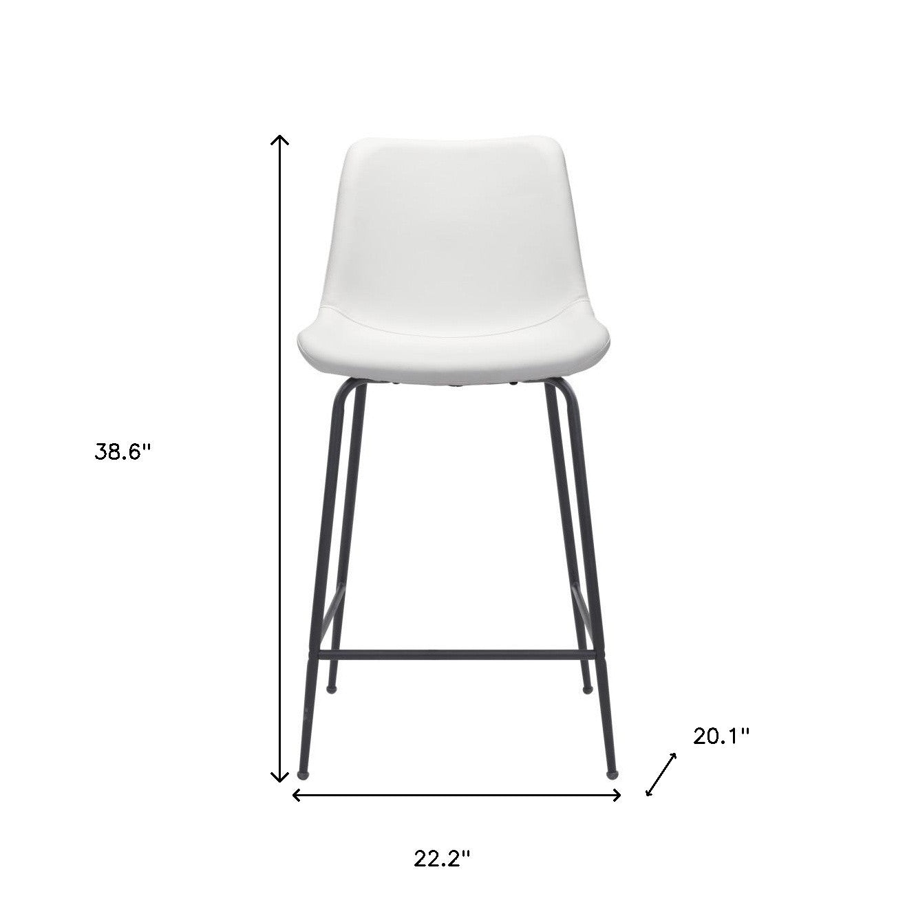26" White And Black Faux Leather And Steel Low Back Counter Height Bar Chair