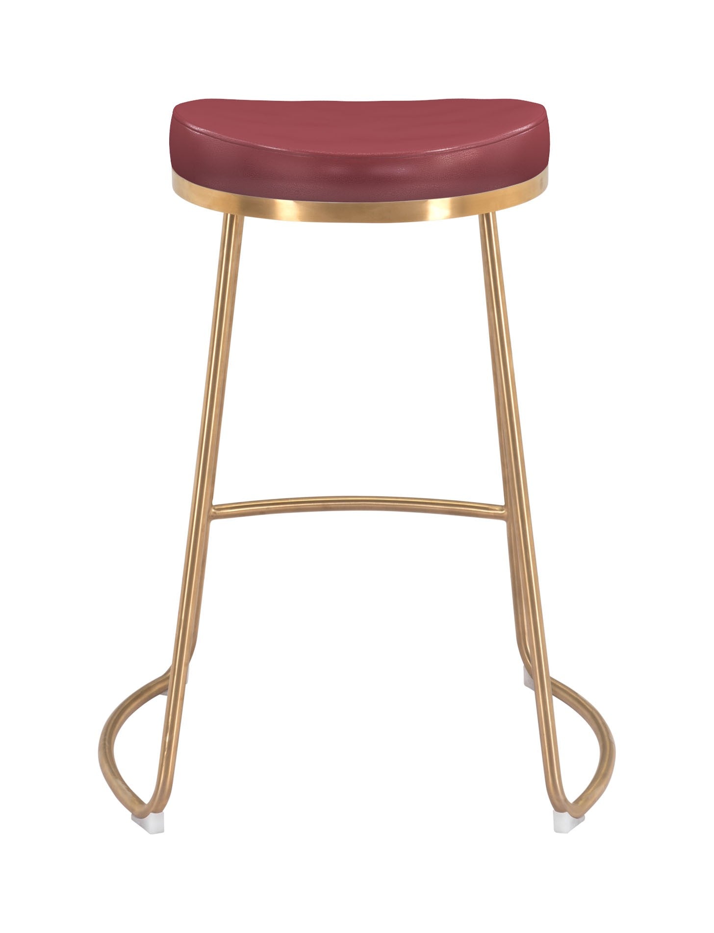 Set of Two " Red And Gold Faux Leather And Stainless Steel Backless Counter Height Bar Chairs
