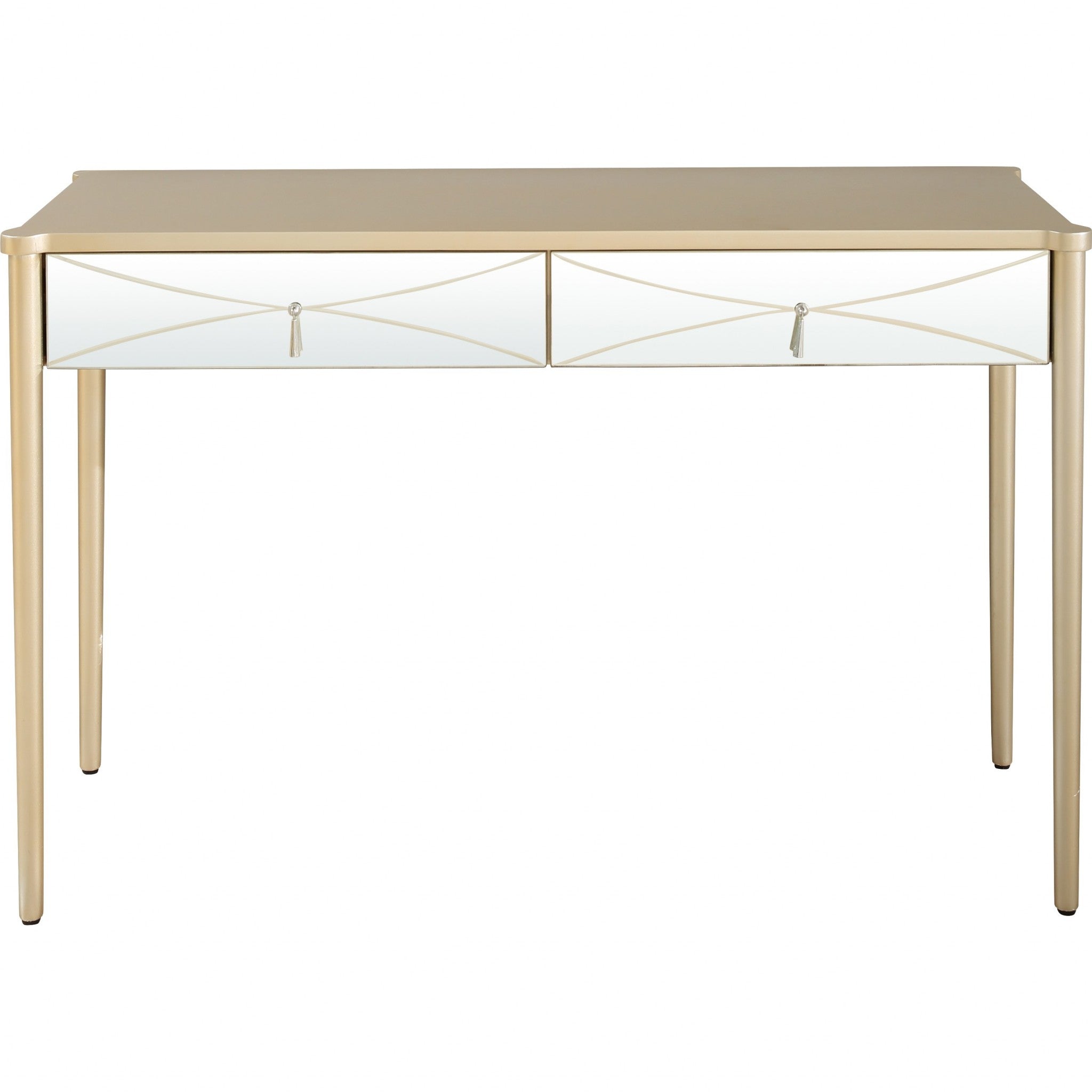 48" Champagne And Silver Mirrored Solid Wood And Glass Console Table With Two Drawers