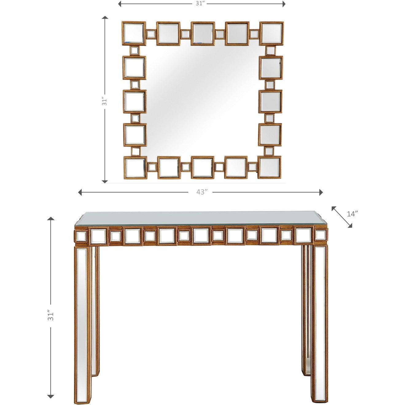 43" Gold And Silver Mirrored Glass Console Table