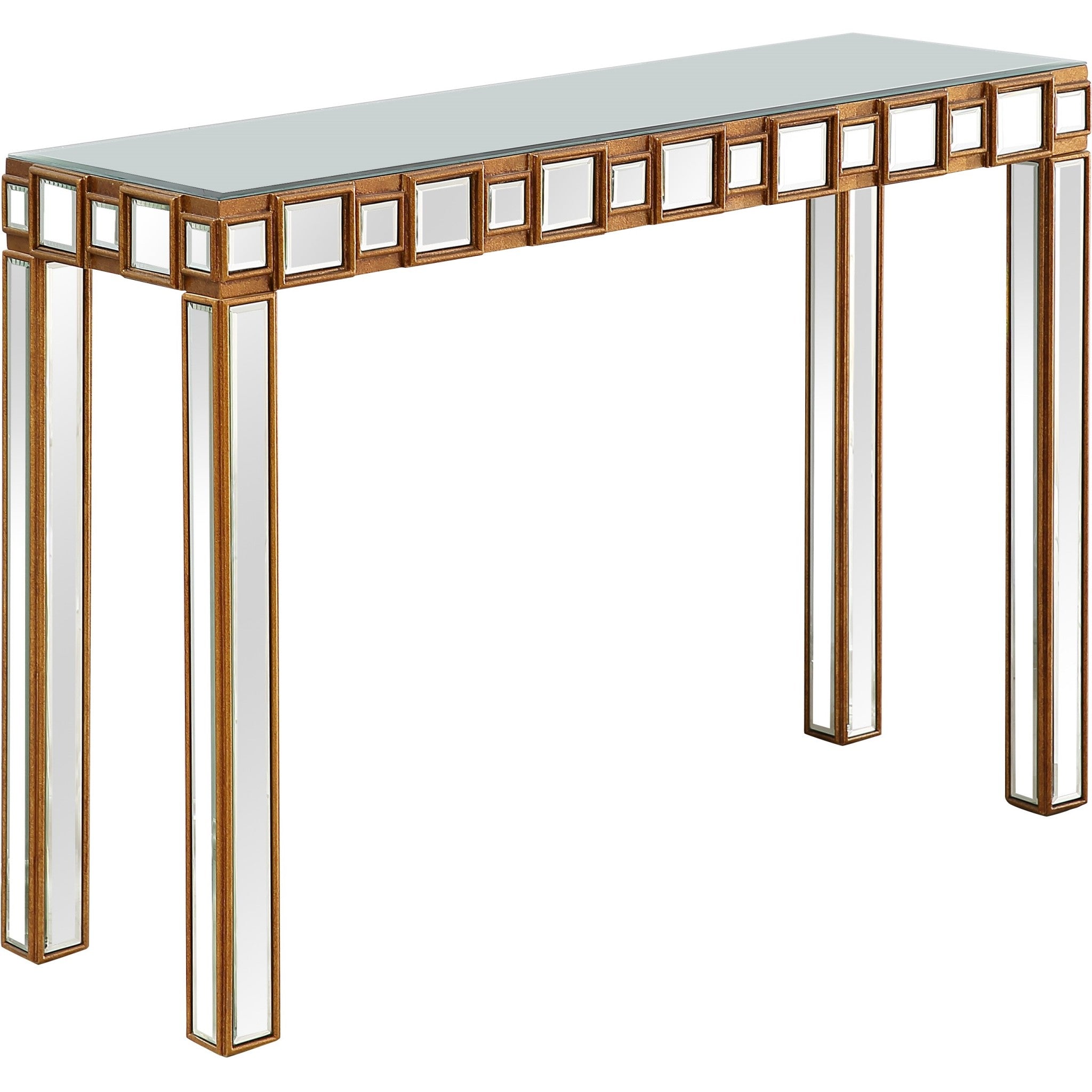 43" Gold And Silver Mirrored Glass Console Table