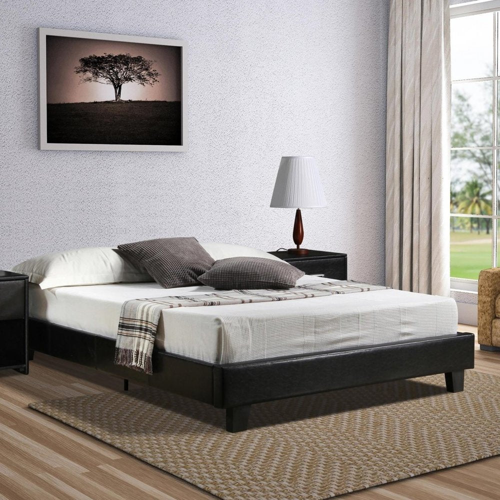 Black Faux Leather Queen Bed Frame