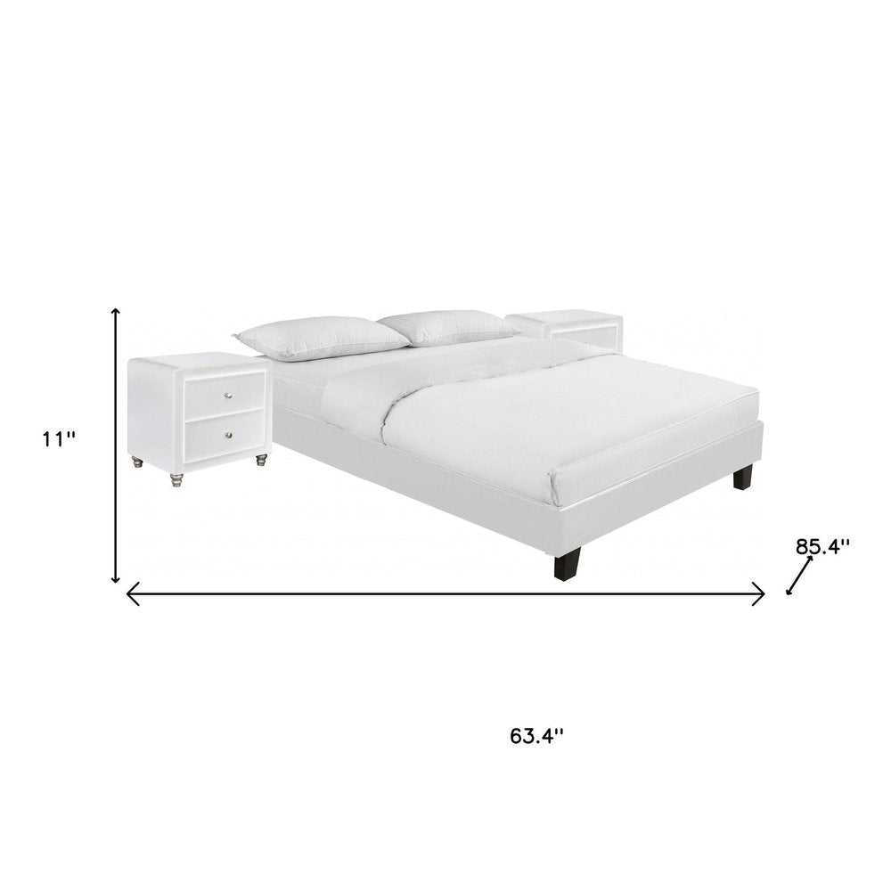 White Platform Queen Bed with Two Nightstands