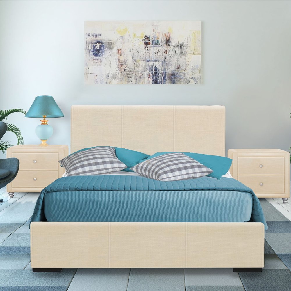 Solid Manufactured Wood White Standard Bed Upholstered With Headboard