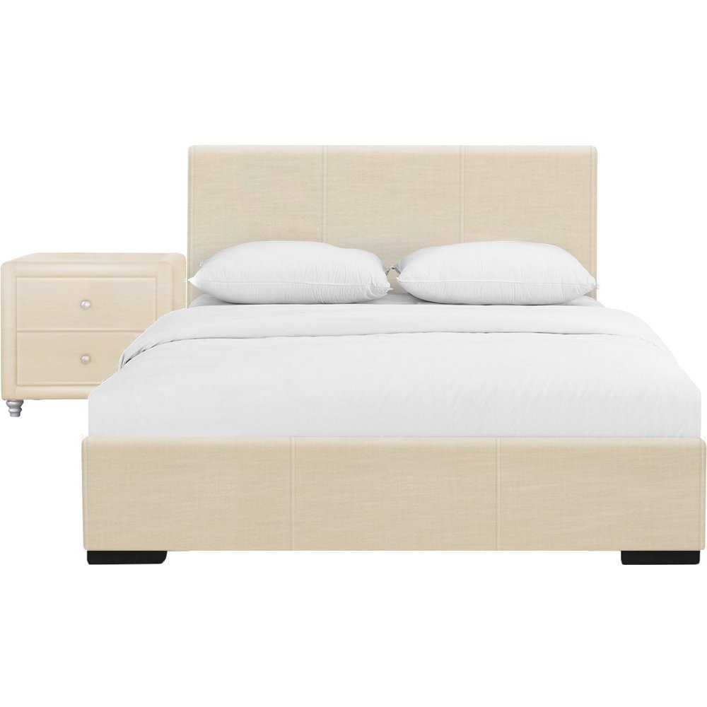 Solid Manufactured Wood White Standard Bed Upholstered With Headboard
