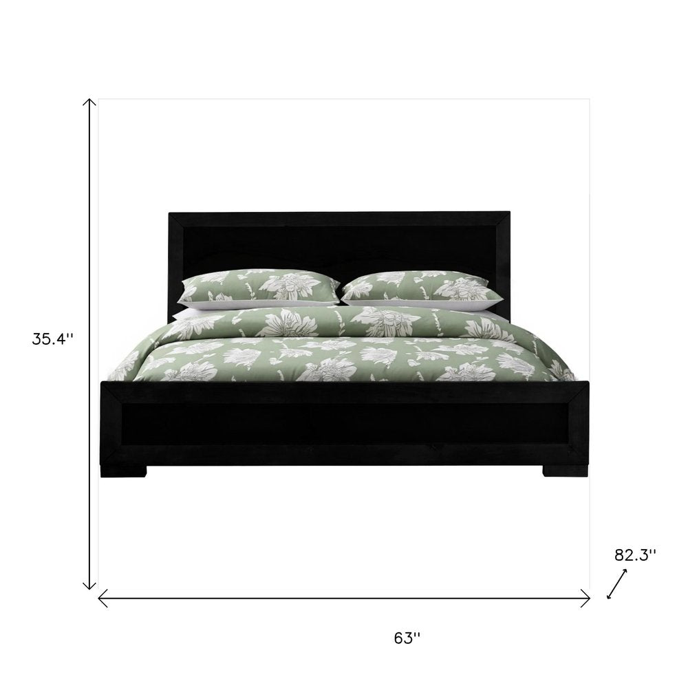 Black Inlaid Panels Solid Wood Queen Bed Frame