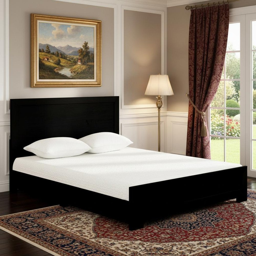 Black Inlaid Panels Solid Wood Queen Bed Frame