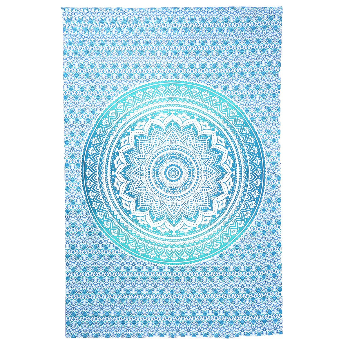80" X 56" Blue And White Mandala Cotton Hanging Tapestry