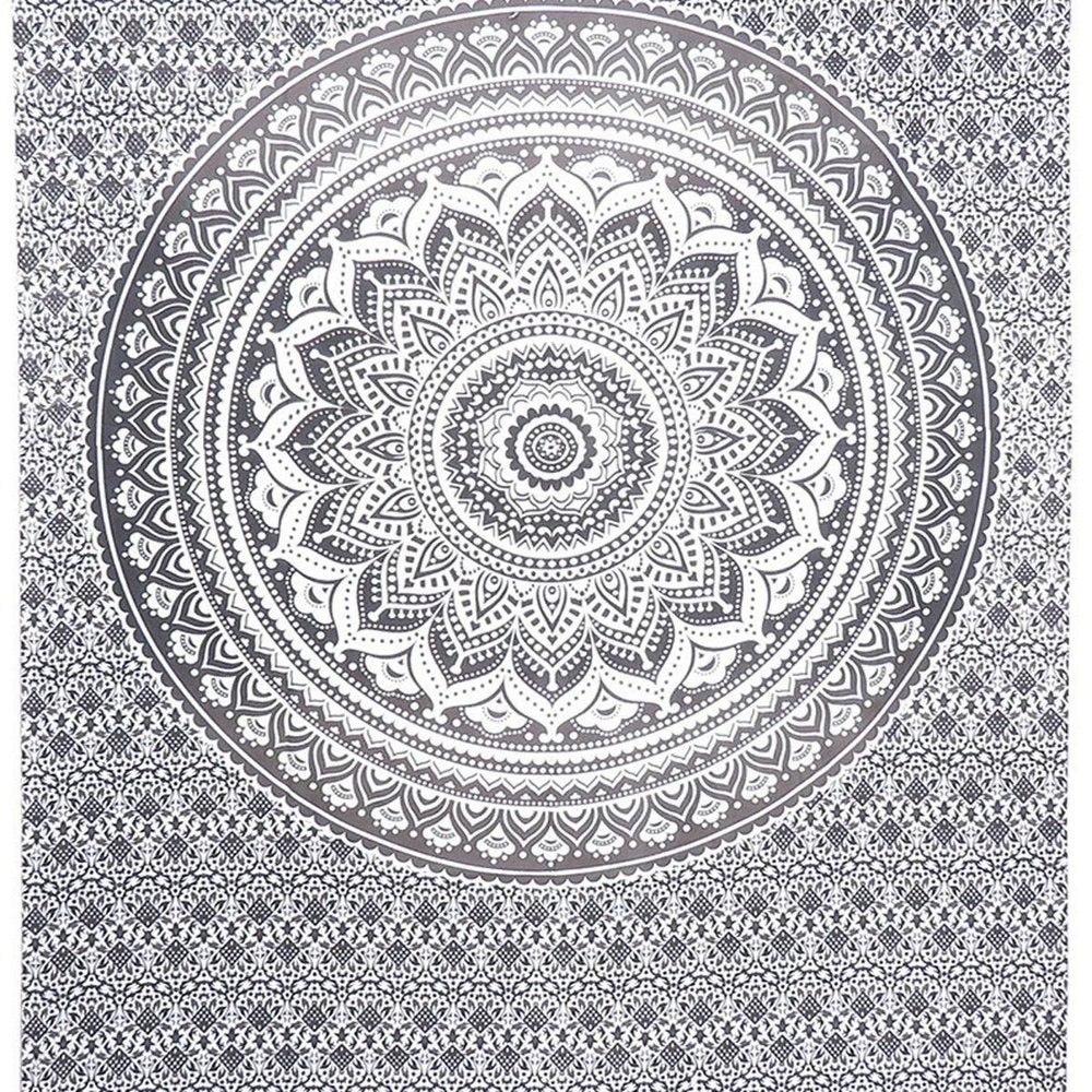 80" X 56" Gray And White Mandala Cotton Hanging Tapestry