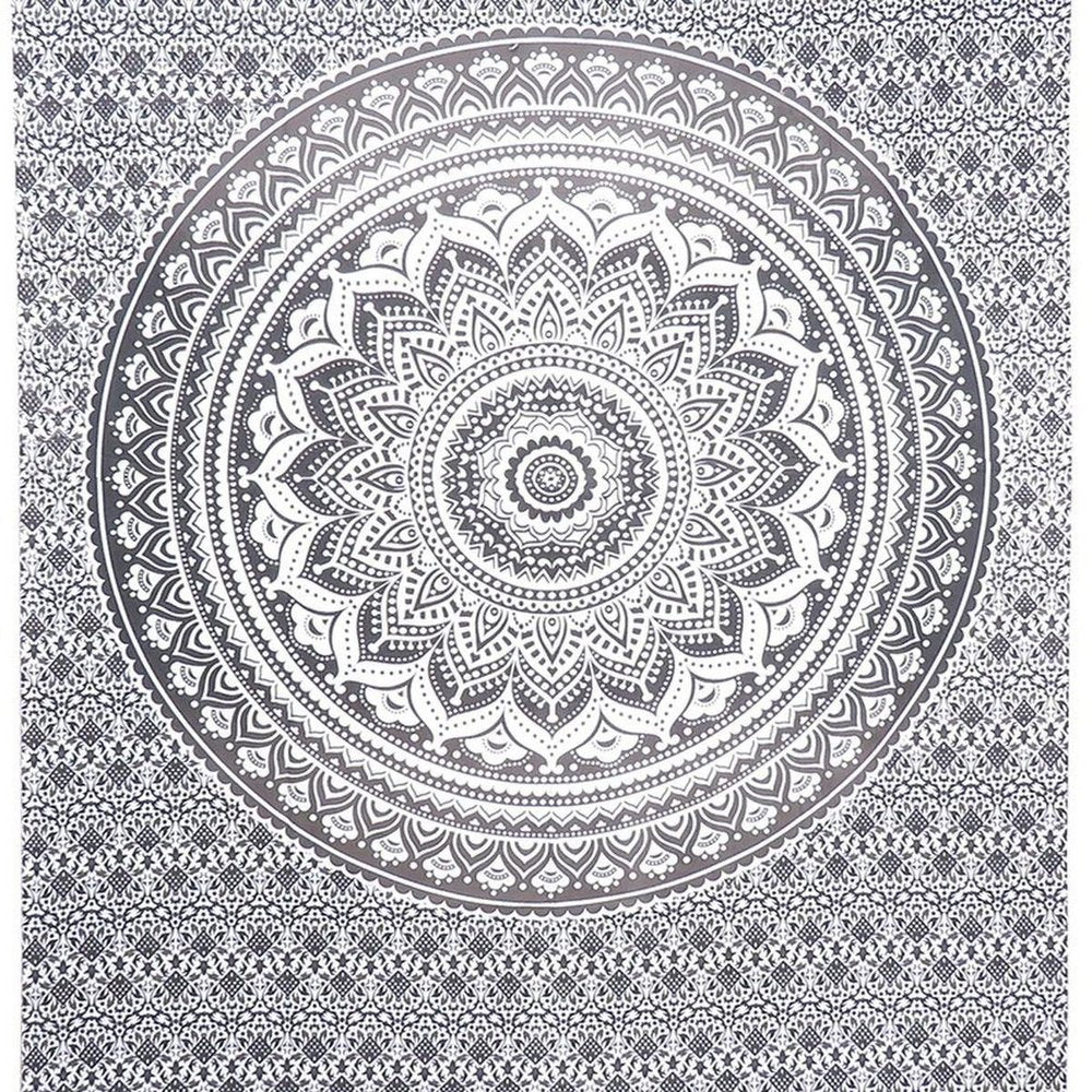 80" X 56" Gray And White Mandala Cotton Hanging Tapestry