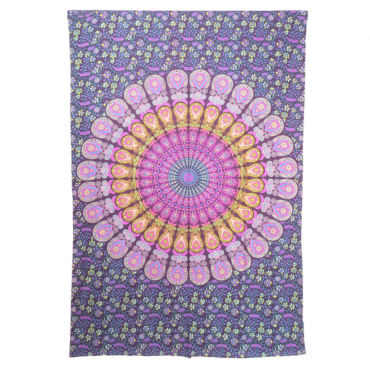 80" X 56" Purple Pink And Yellow Mandala Cotton Hanging Tapestry