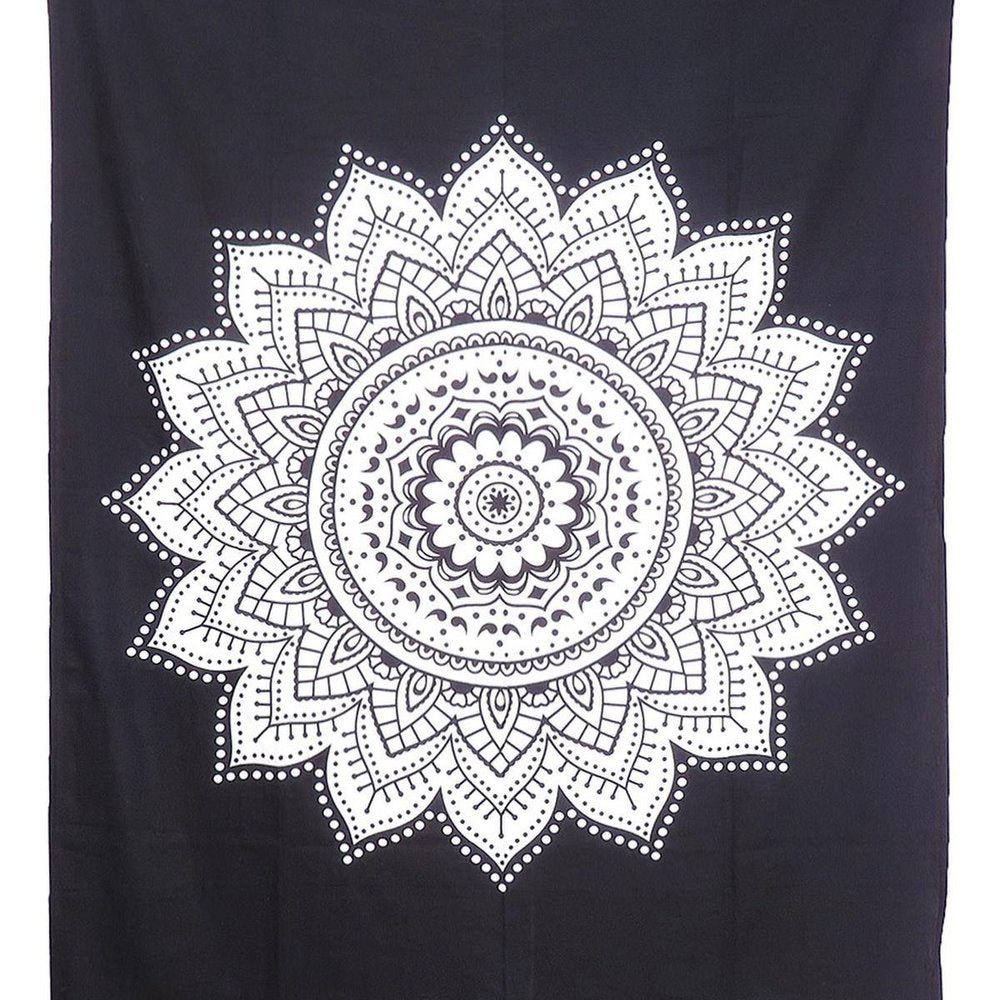 80" X 56" Black And White Mandala Cotton Hanging Tapestry