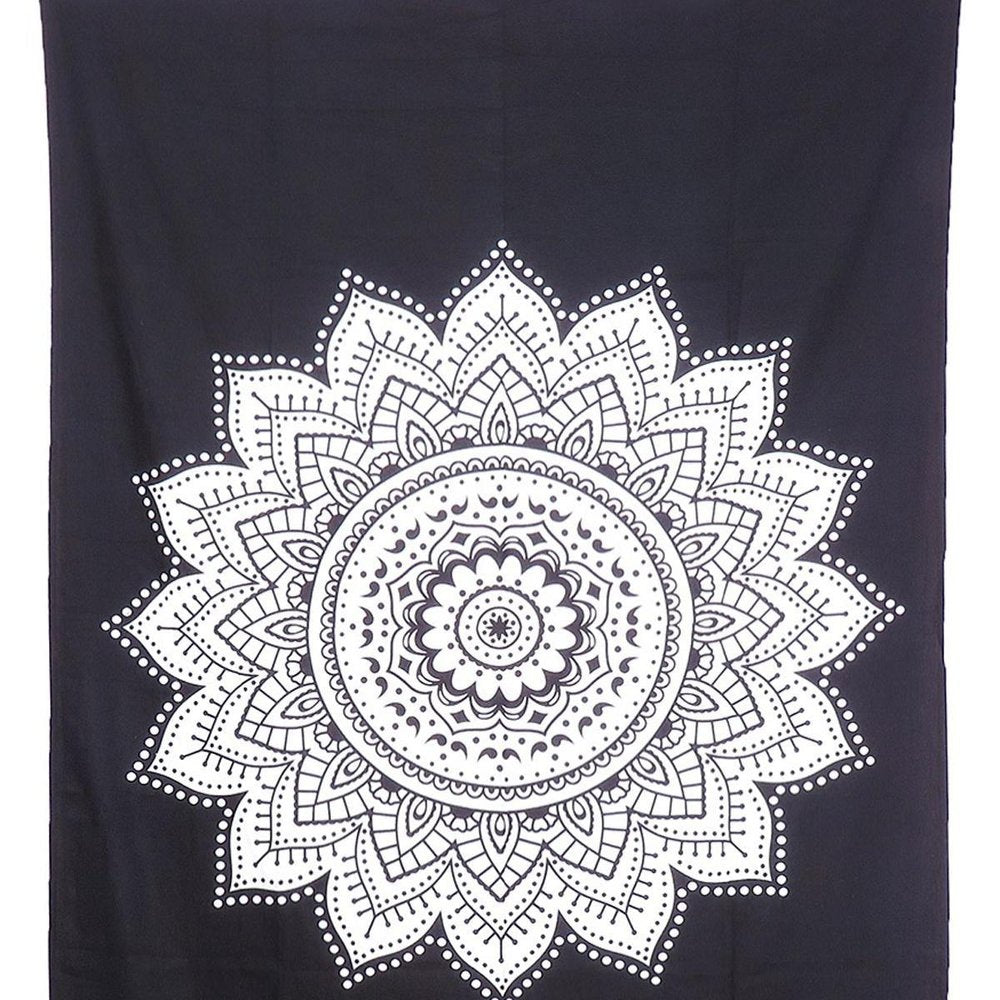 80" X 56" Black And White Mandala Cotton Hanging Tapestry