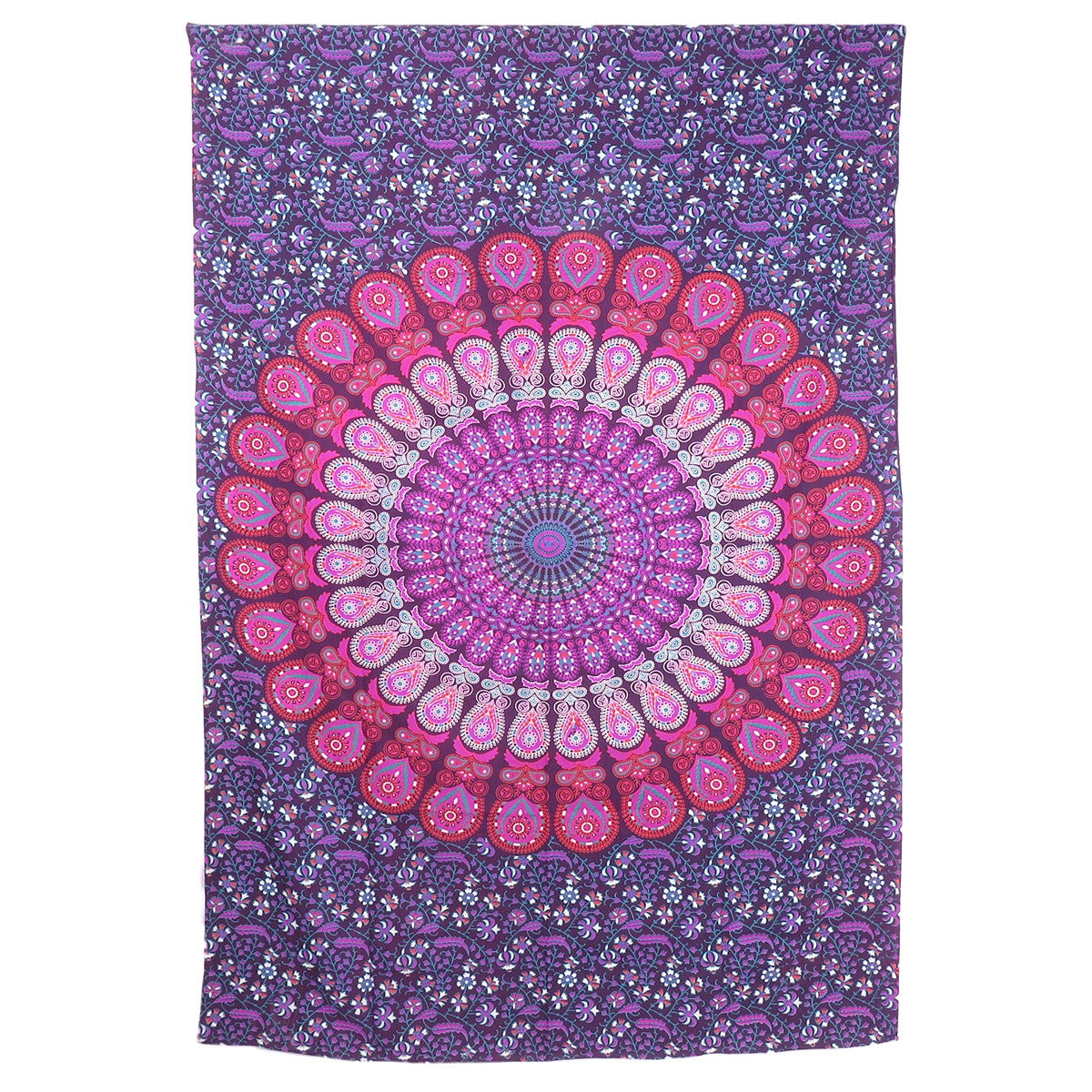 80" X 56" Purple Pink And White Mandala Cotton Hanging Tapestry