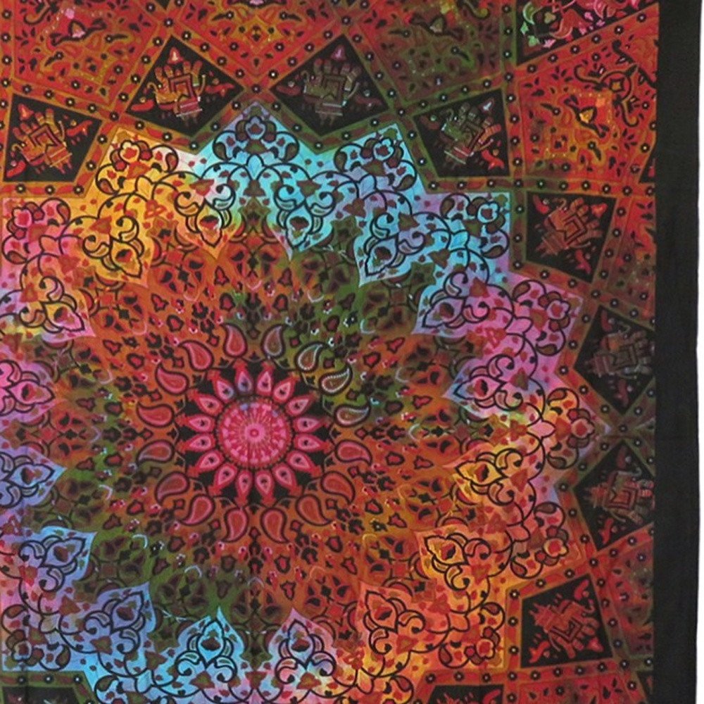 Black And Red Floral Cotton Twin Flat Sheet