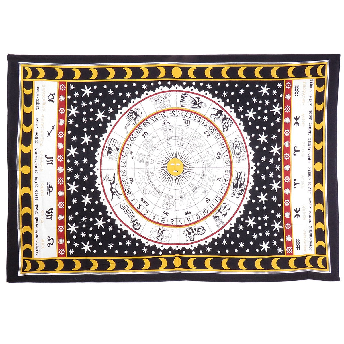 80" X 56" Black White And Yellow Cotton Hanging Tapestry