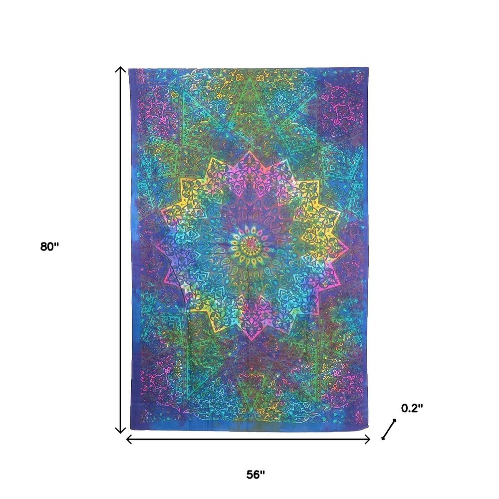 Blue And Pink Floral Cotton Twin Flat Sheet