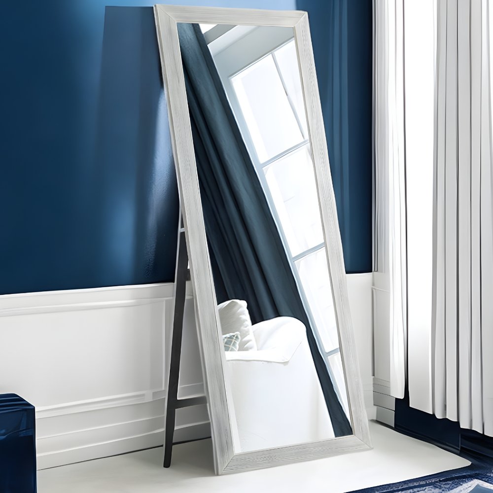 Brushed White Wooden Mirror