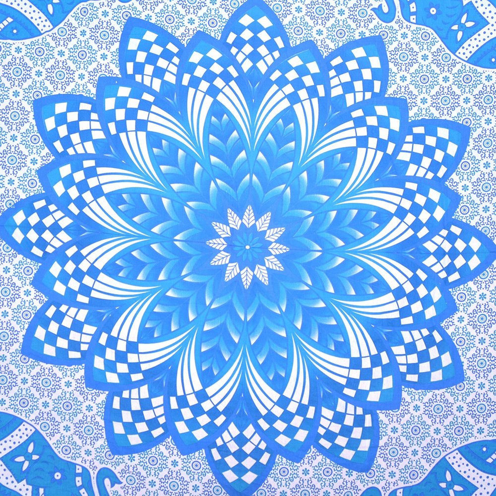 Blue And White Floral Cotton Queen Flat Sheet