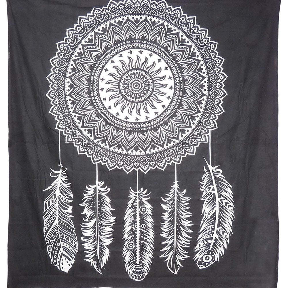 92" X 84" Black And White Abstract Cotton Hanging Tapestry
