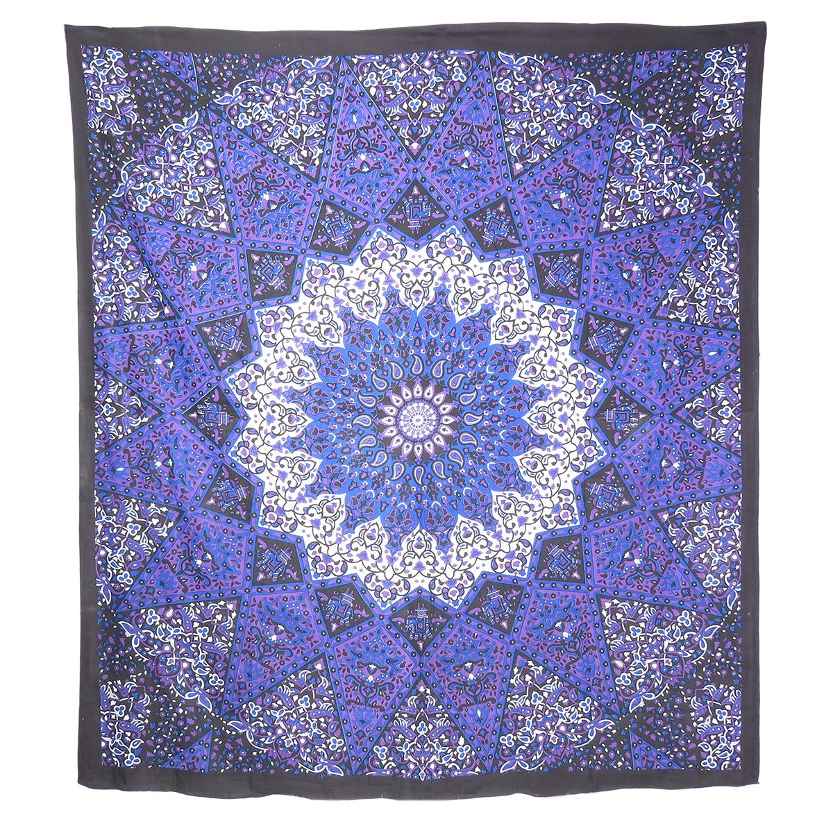 92" X 84" Purple Black And White Mandala Cotton Hanging Tapestry