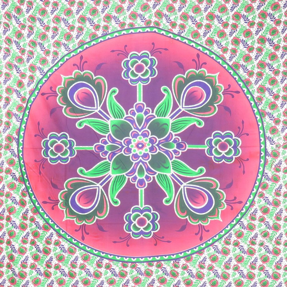 88" X 84" Green Pink And White Floral Cotton Hanging Tapestry