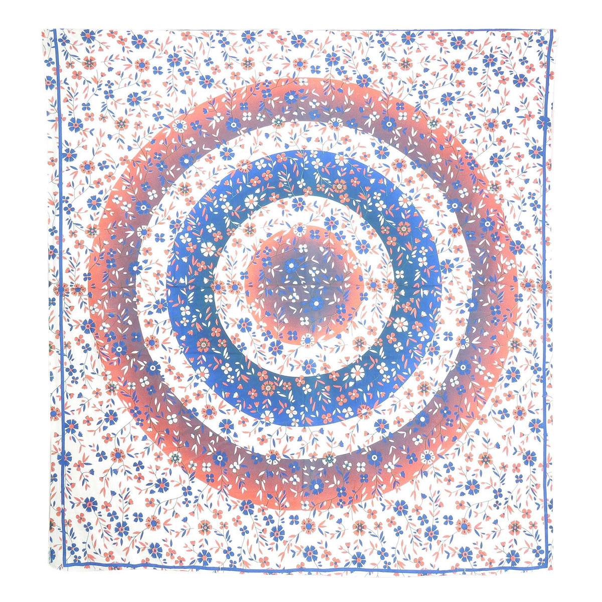 88" X 84" Blue White And Orange Floral Cotton Hanging Tapestry