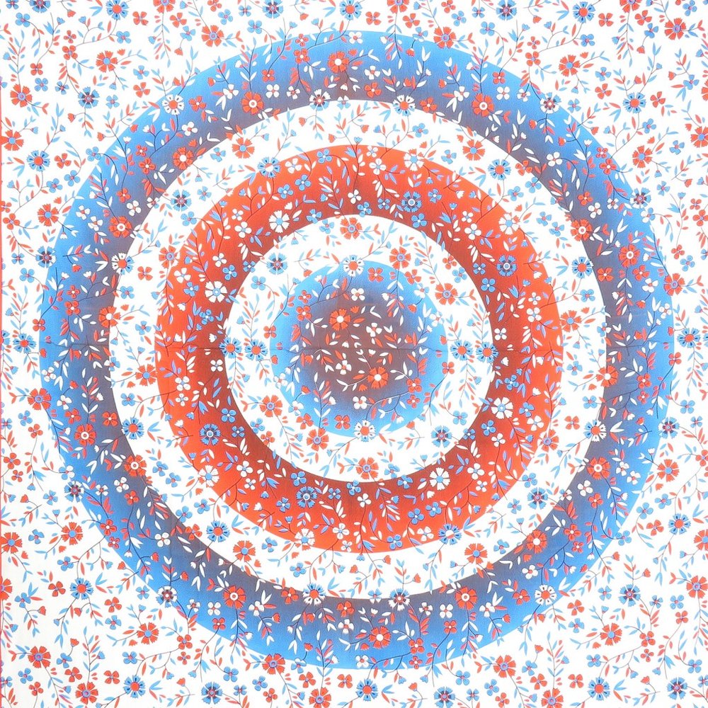 88" X 84" White Blue And Red Floral Cotton Hanging Tapestry