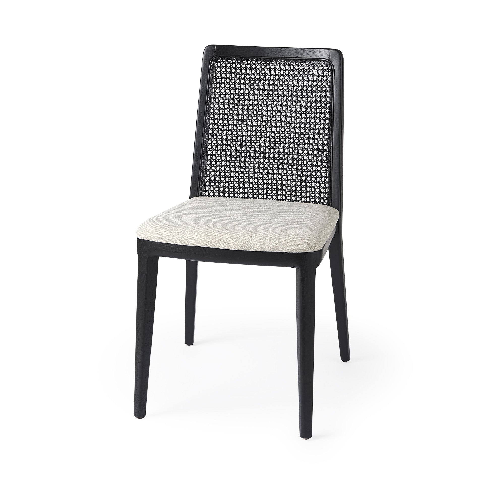 Set of Two Black Upholstered Fabric Cross Back Dining Side Chairs