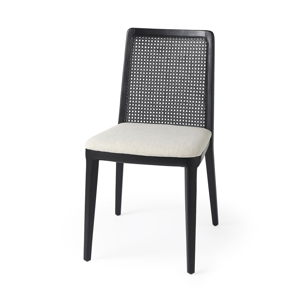 Set of Two Black Upholstered Fabric Cross Back Dining Side Chairs