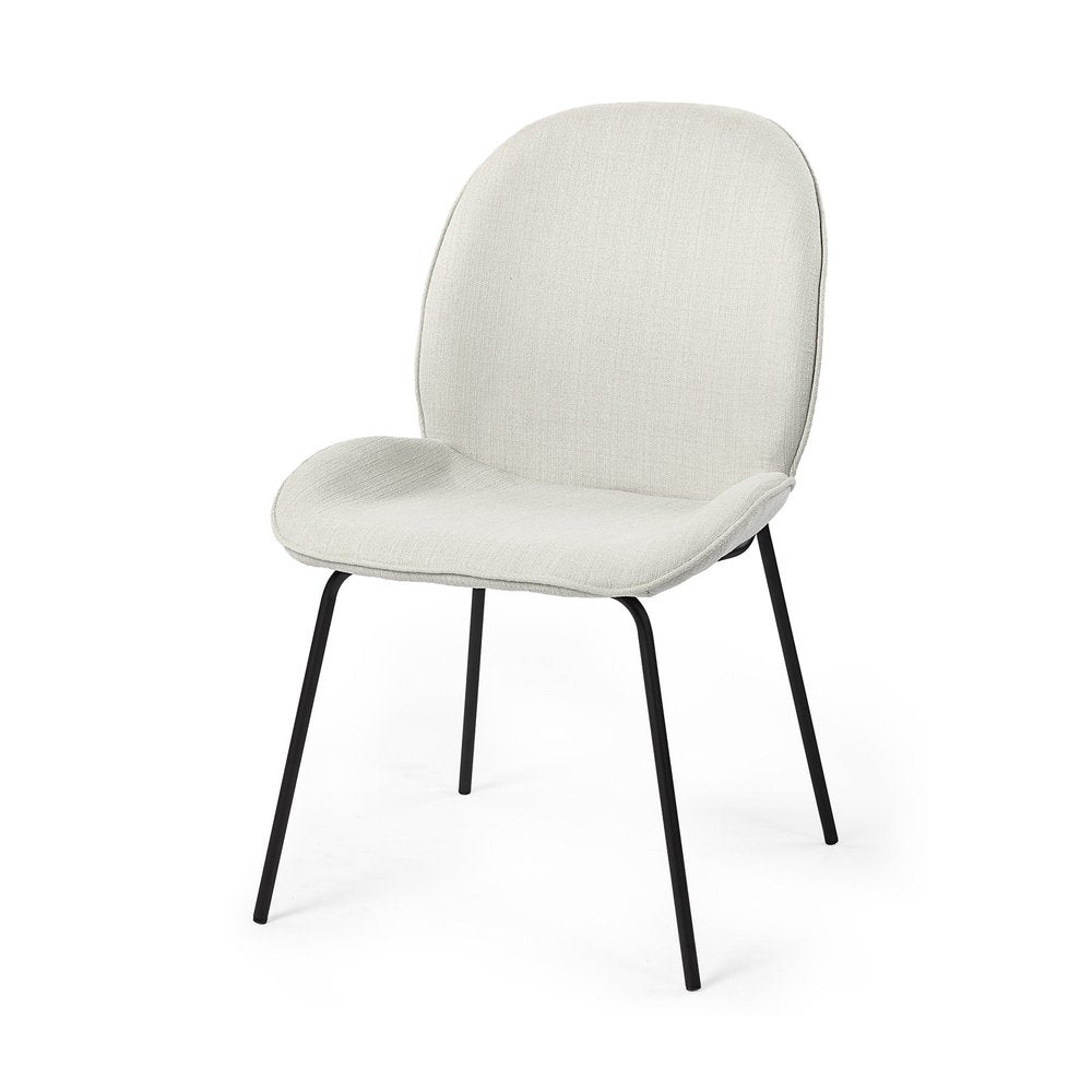 Set of Two White and Black Upholstered Fabric Dining Side Chairs