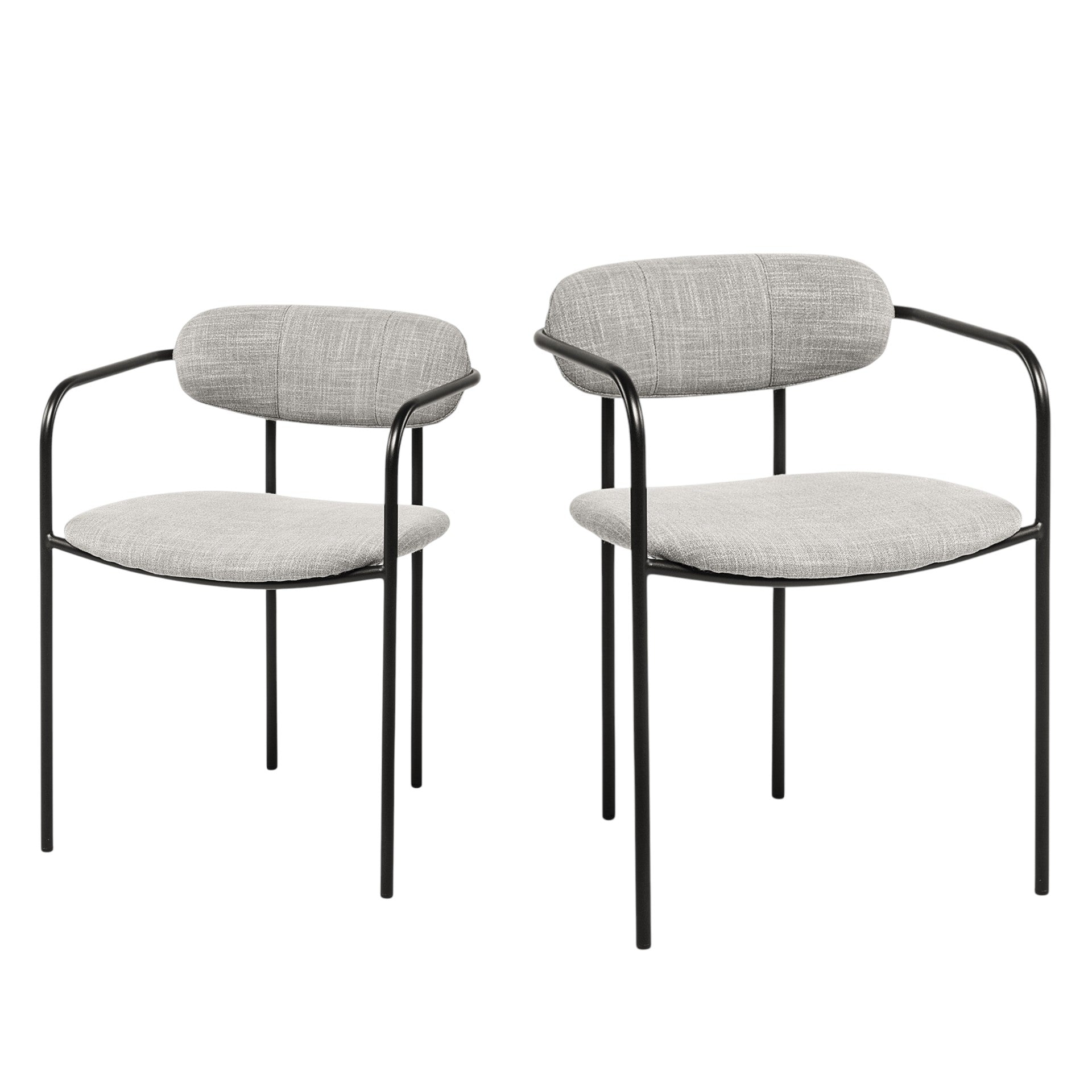 Set of Two Gray and Black Fabric Dining Arm Chairs