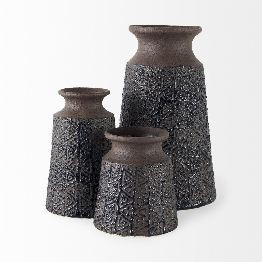 6" Brown Abstract Cylinder Ceramic Table Vase