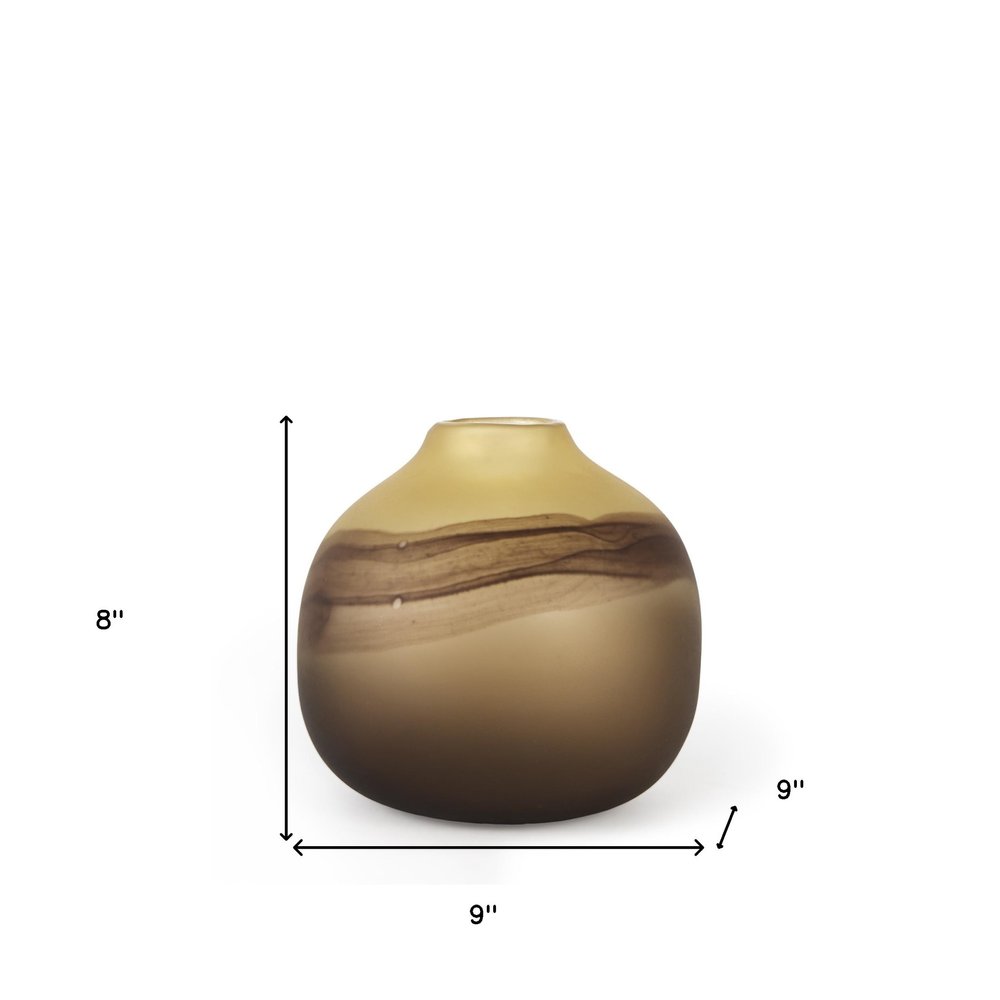 8" Yellow Abstract Cylinder Crystal Glass Table Vase