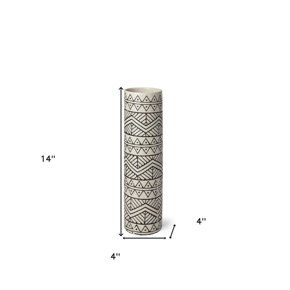 14" Cream Geometric Cylinder Ceramic Table Vase