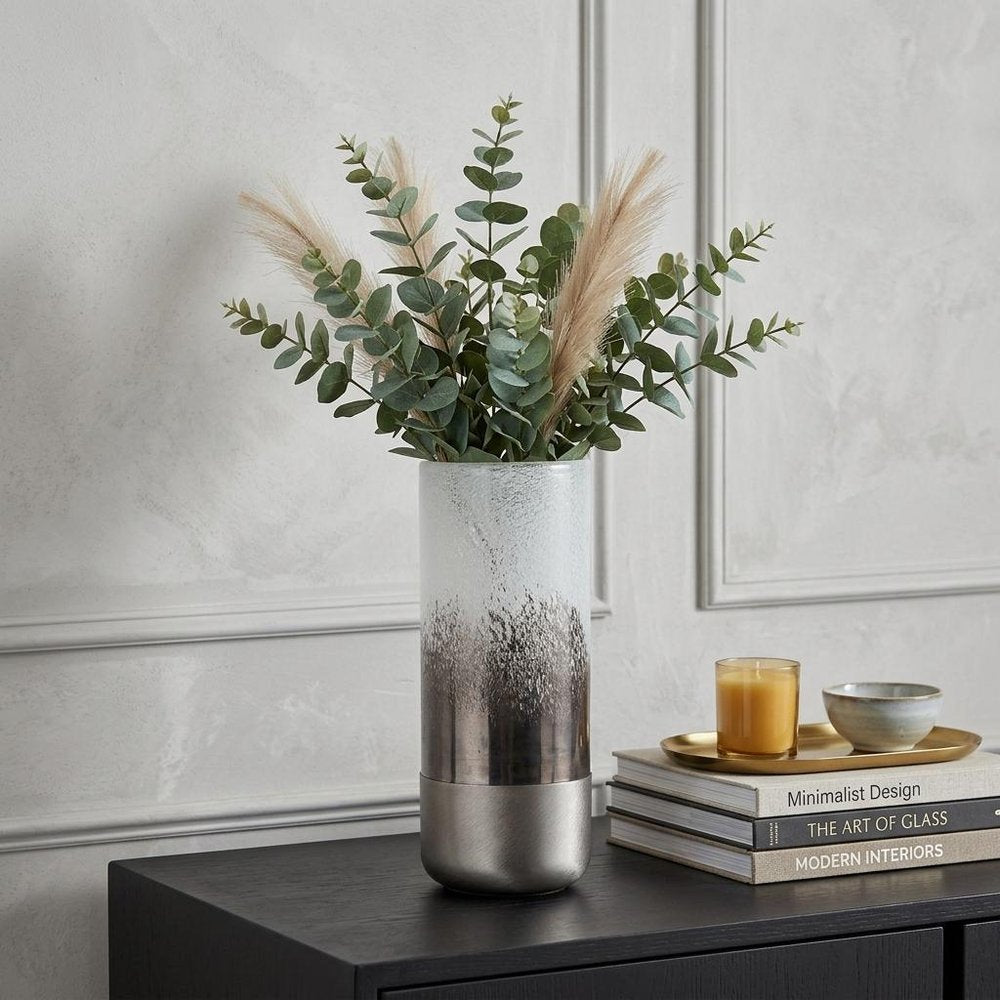 13" White Abstract Crystal Glass Cylinder Table Vase