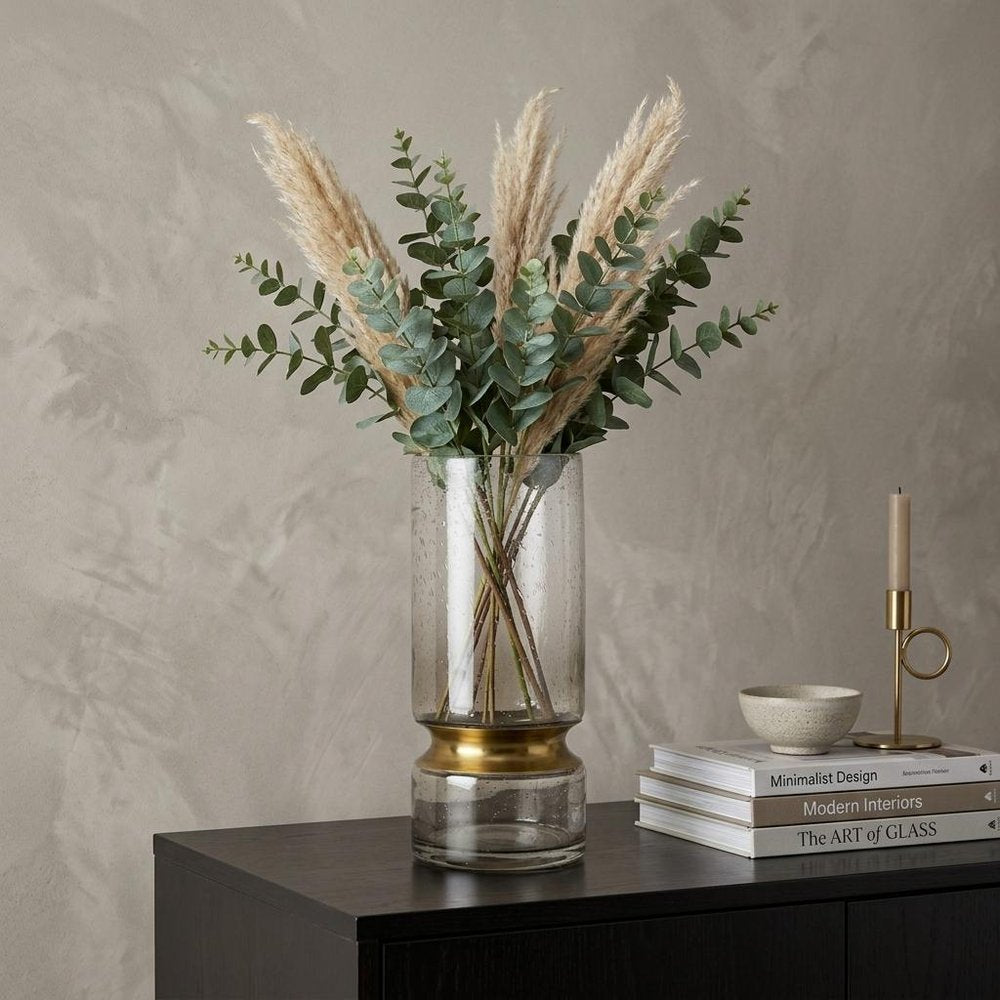 11" Gold Abstract Cylinder Crystal Glass Table Vase