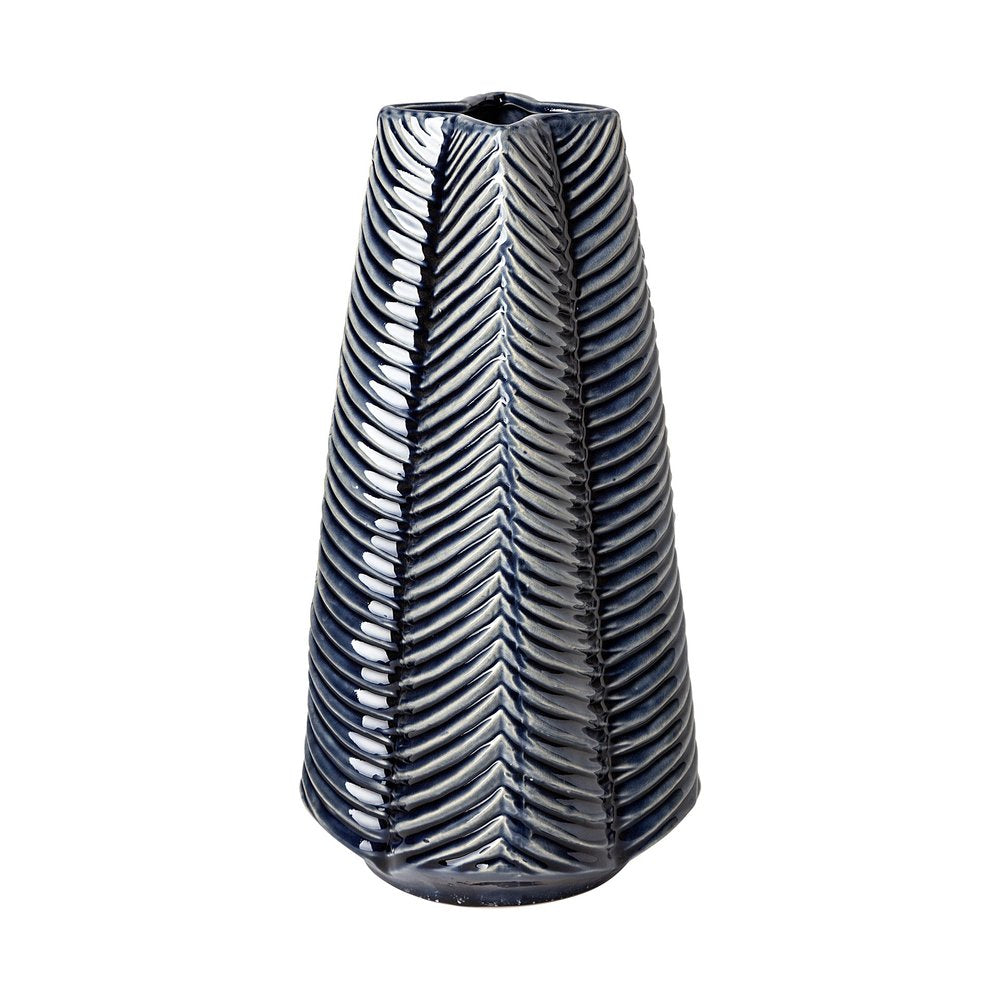 16" Navy Blue And White Abstract Ceramic Table Vase